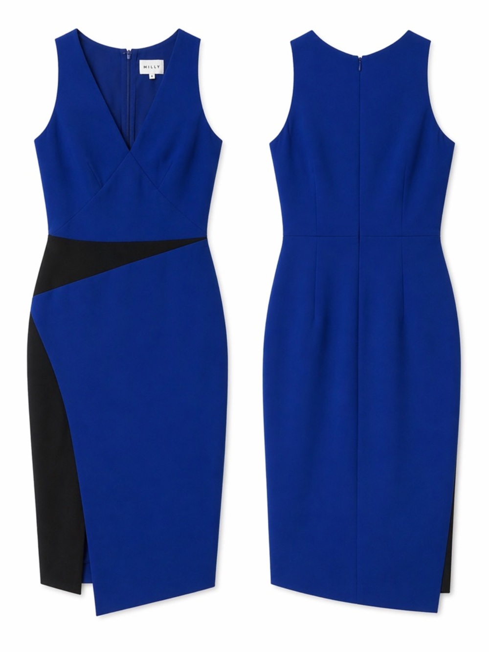 Milly Cobalt Blue Sheath Dress with Black Contrast Panels
